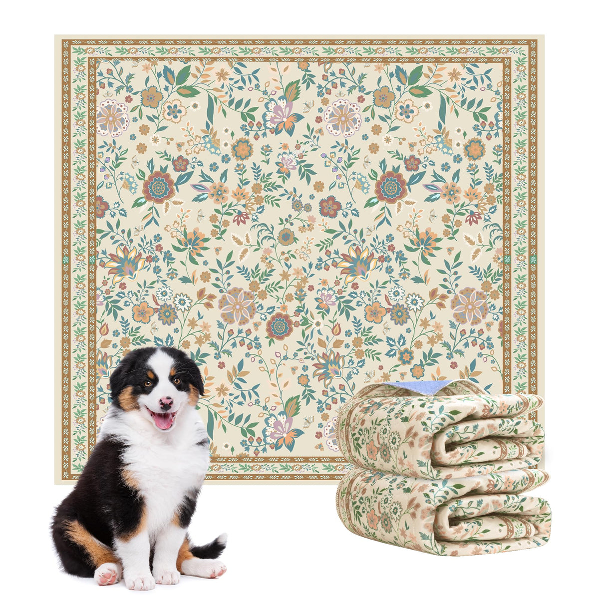 Baodan washable pee pad with floral pattern protects floors and looks stylish.