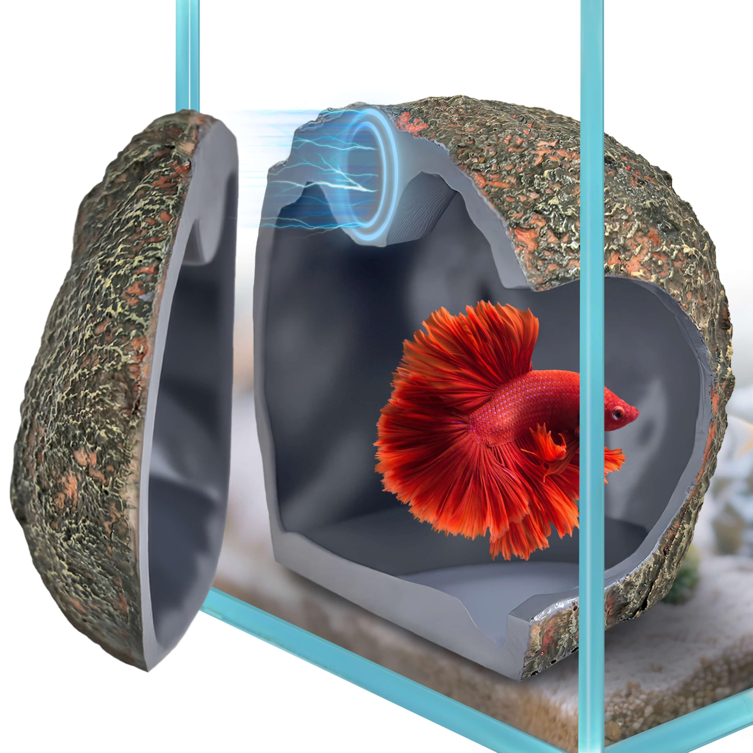 BaoZqua 3rd-Gen magnetic aquarium cave close-up shows strong hold for stable viewing