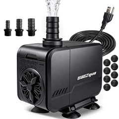 BaoZqua 580GPH pump front view shows compact size for 40-110 gallon tanks.