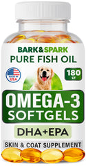 BARK&SPARK Omega-3 dogs softgels in bottle—easy daily supplement for skin & coat support.