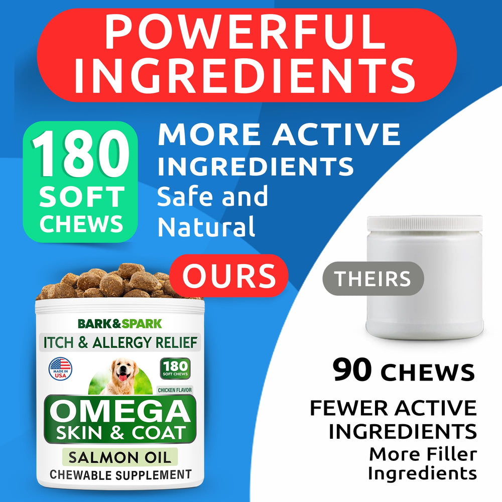 BARK&SPARK Omega-3 dog treats shown with a healthy shine on coat