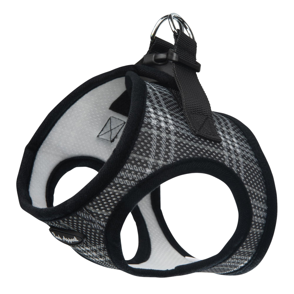 Bark Appeal black plaid step-in harness front view for small to medium dogs with a comfortable fit