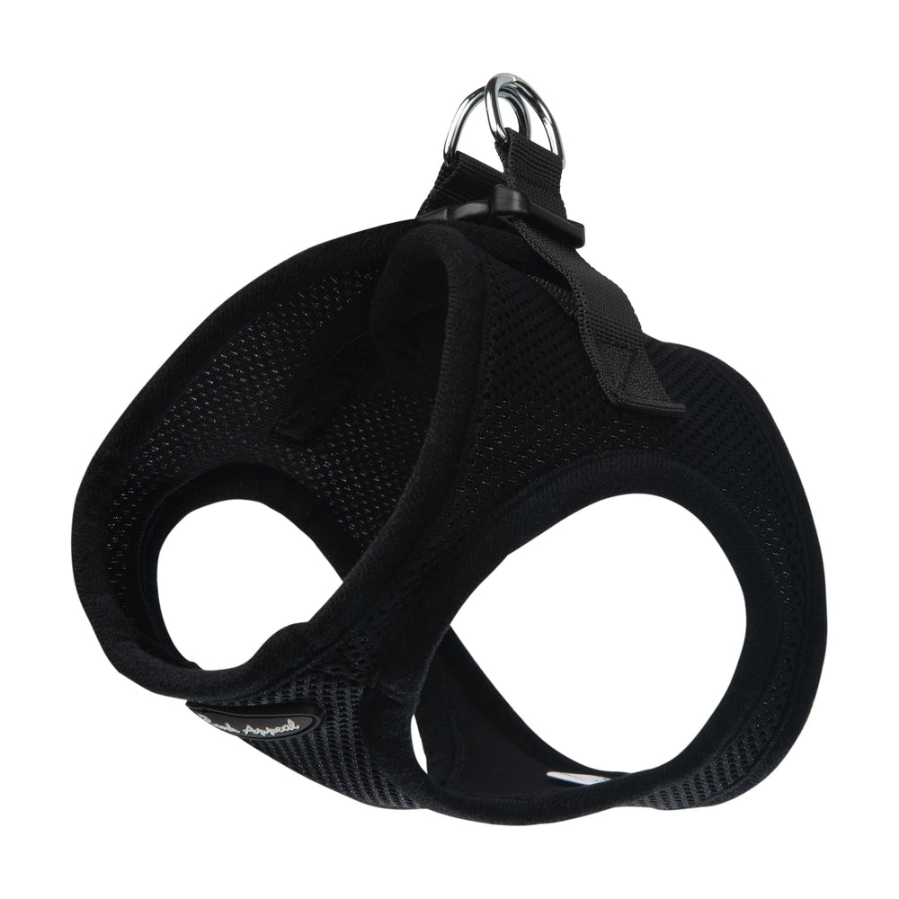 Bark Appeal Black Step-In Harness front view, comfortable fit for small to medium dogs during daily walks