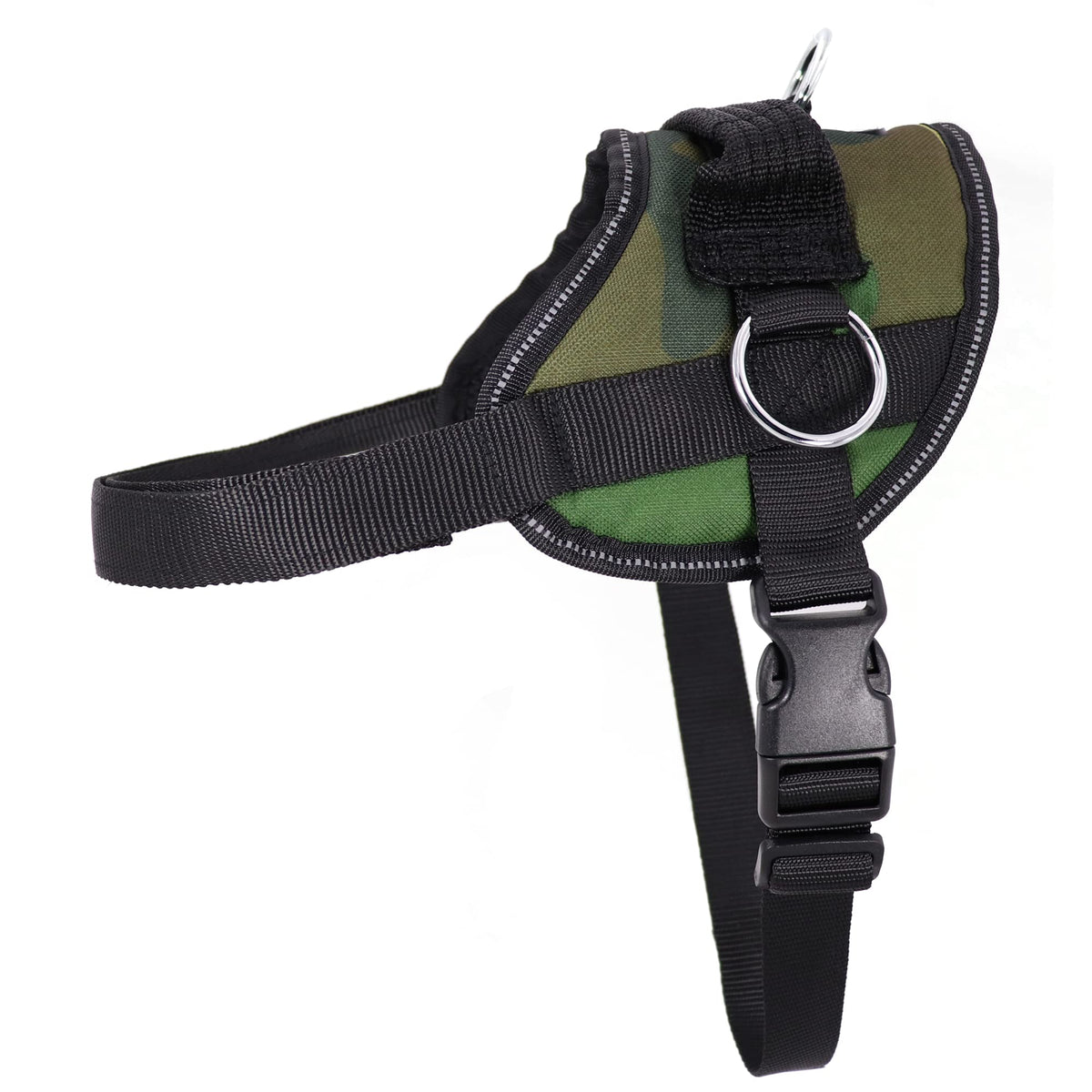 Bark Appeal green camo no-pull harness front view improves daily walk control