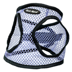 Bark Appeal Lavender Netted Step-in Harness closeup highlighting soft breathable mesh for hot days.