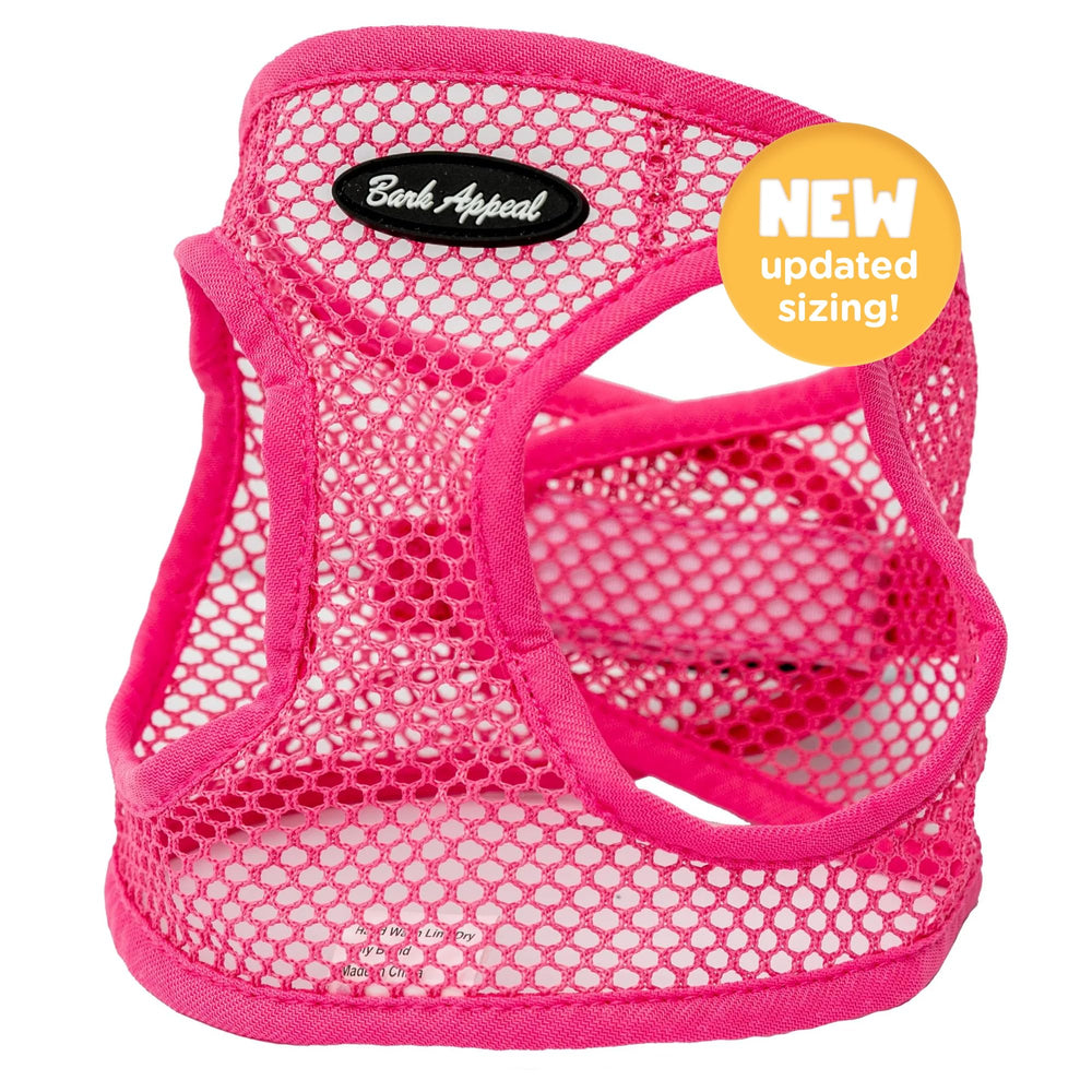 Bark Appeal pink netted step-in harness close-up buckle for secure daily walks