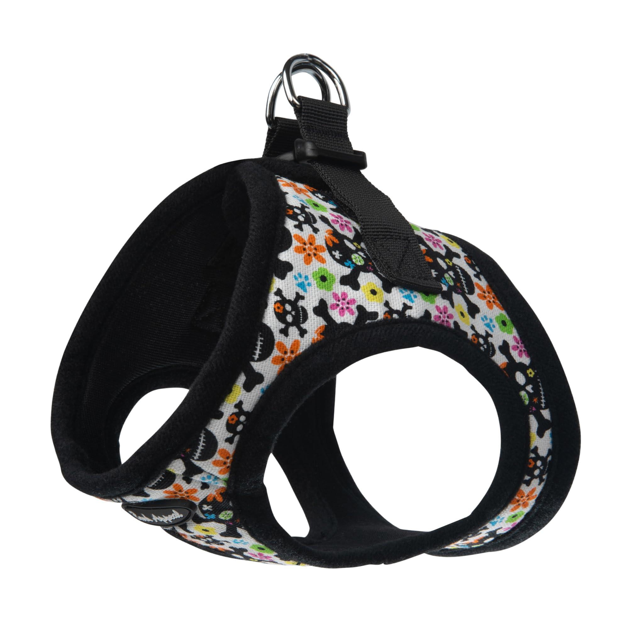 Bark Appeal Skull multi-step-in harness front view with secure fit for small dogs.