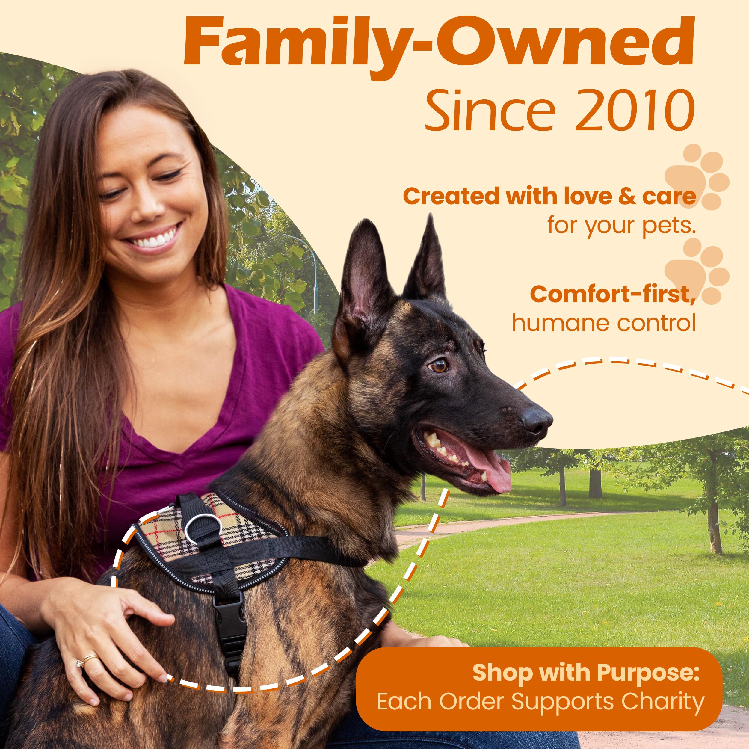 Bark Appeal tan plaid harness provides adjustable fit for growing dogs.