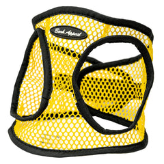 Bark Appeal Yellow Netted Step-in Harness front view, breathable mesh for warm-weather walks