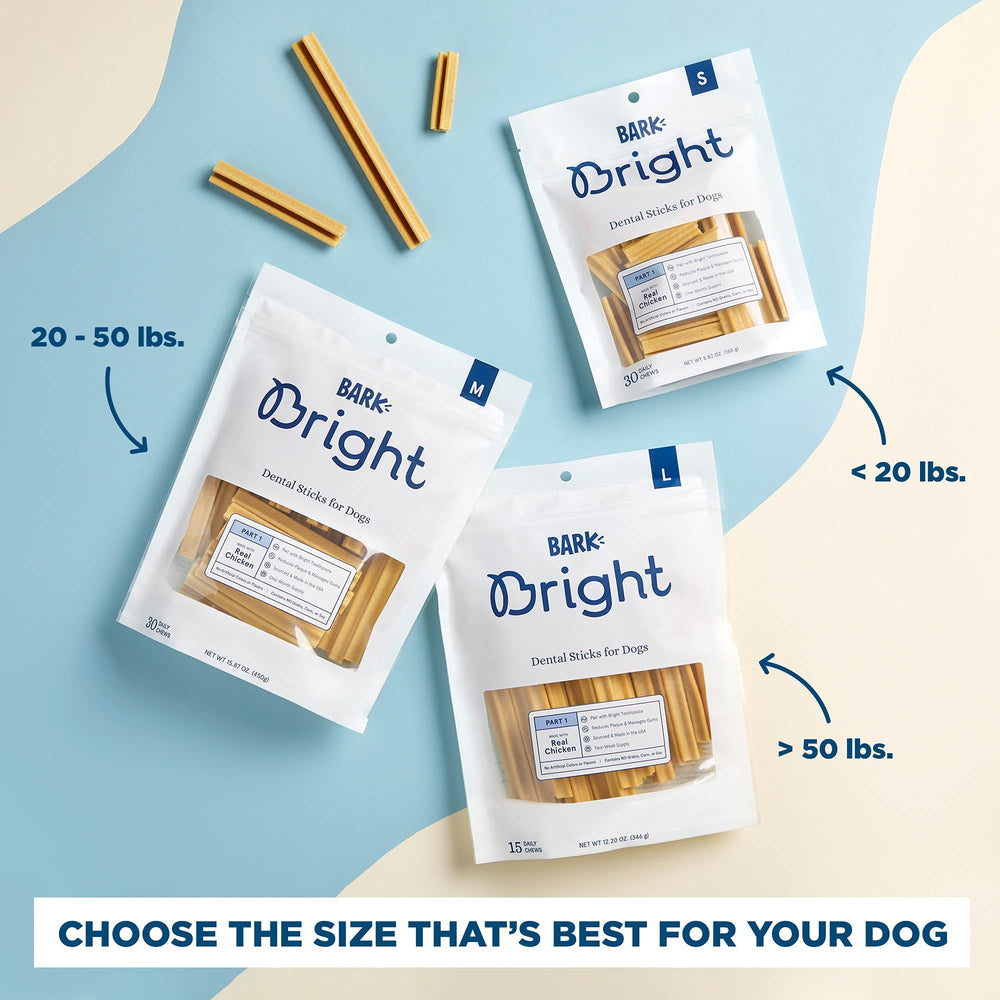 BARK Bright dental sticks may help freshen breath during routine.
