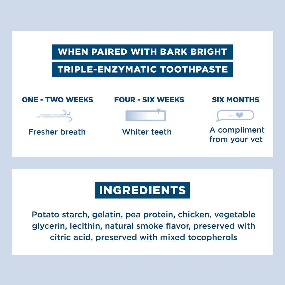BARK Bright dental sticks USA-made label on packaging.