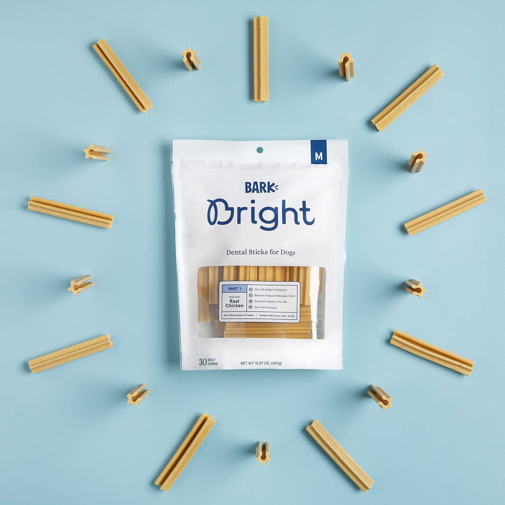 Dog chew opened to start daily BARK Bright routine.