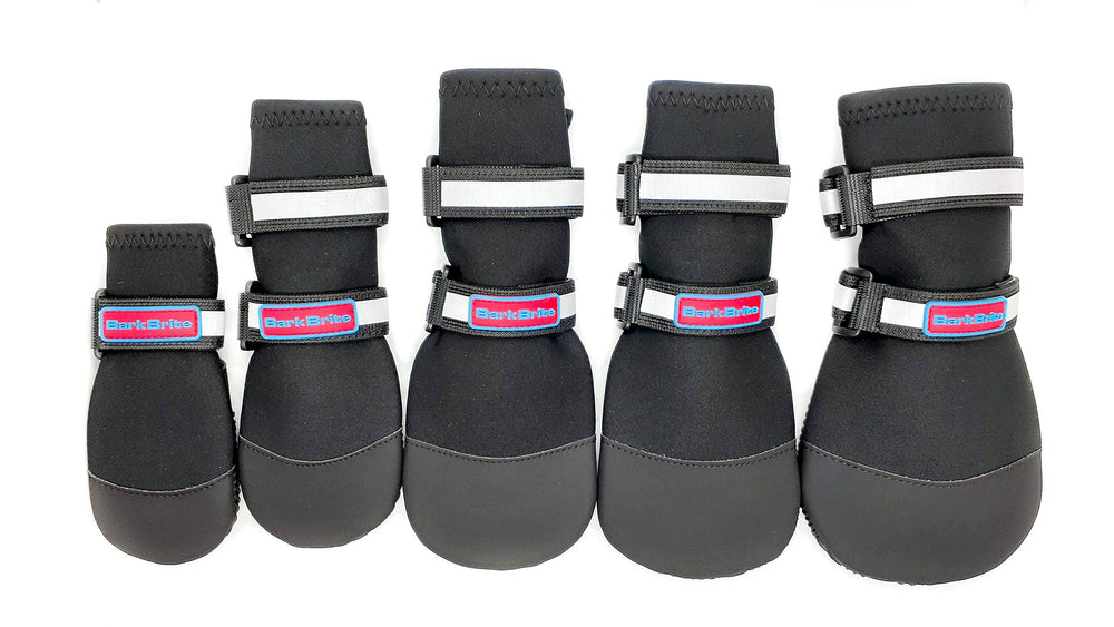 Bark Brite dog-walking scene with boots on cold pavement illustrating protection from ice