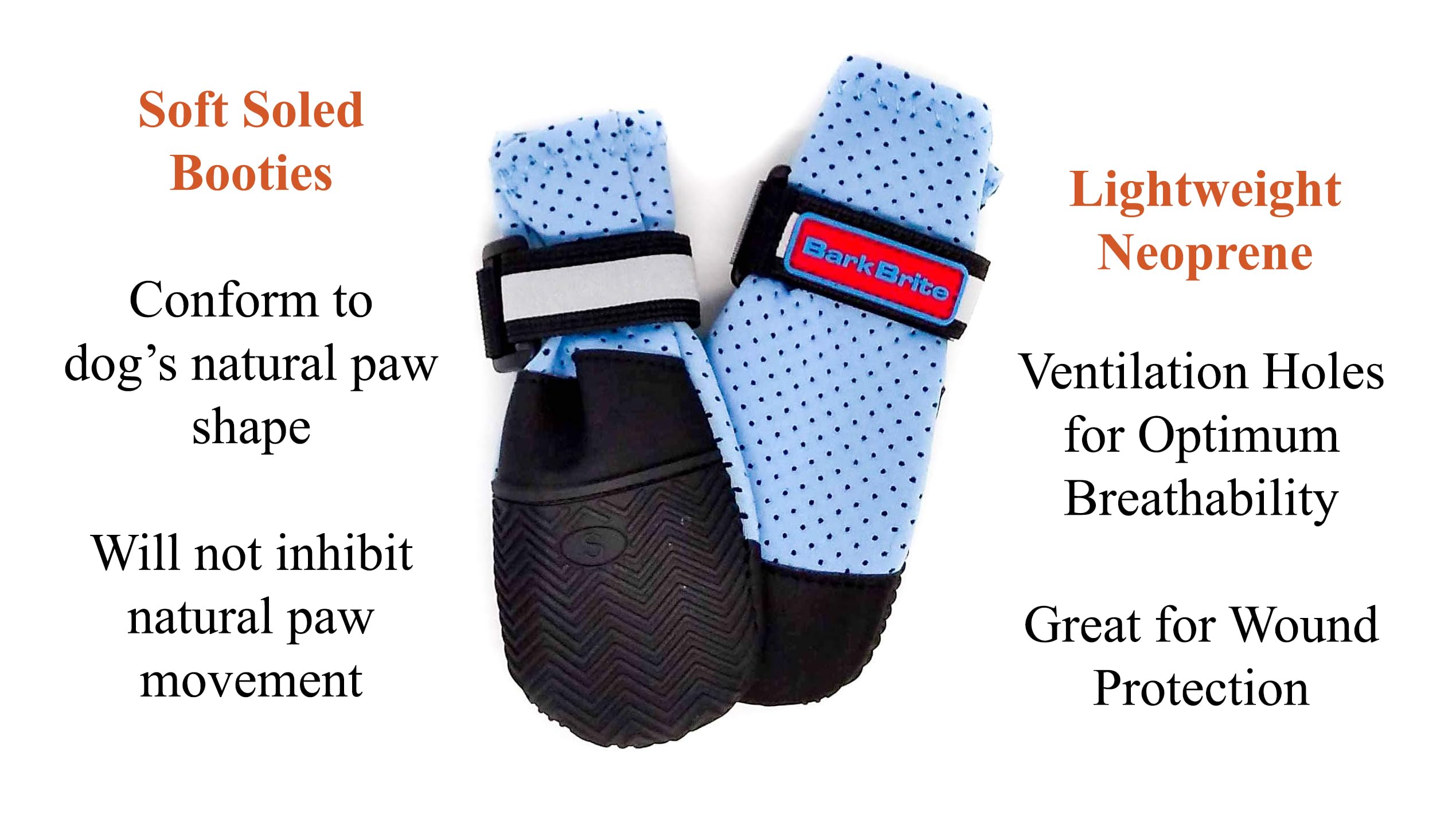 Bark Brite blue small side view highlights flexible fit and paw conformity for natural movement
