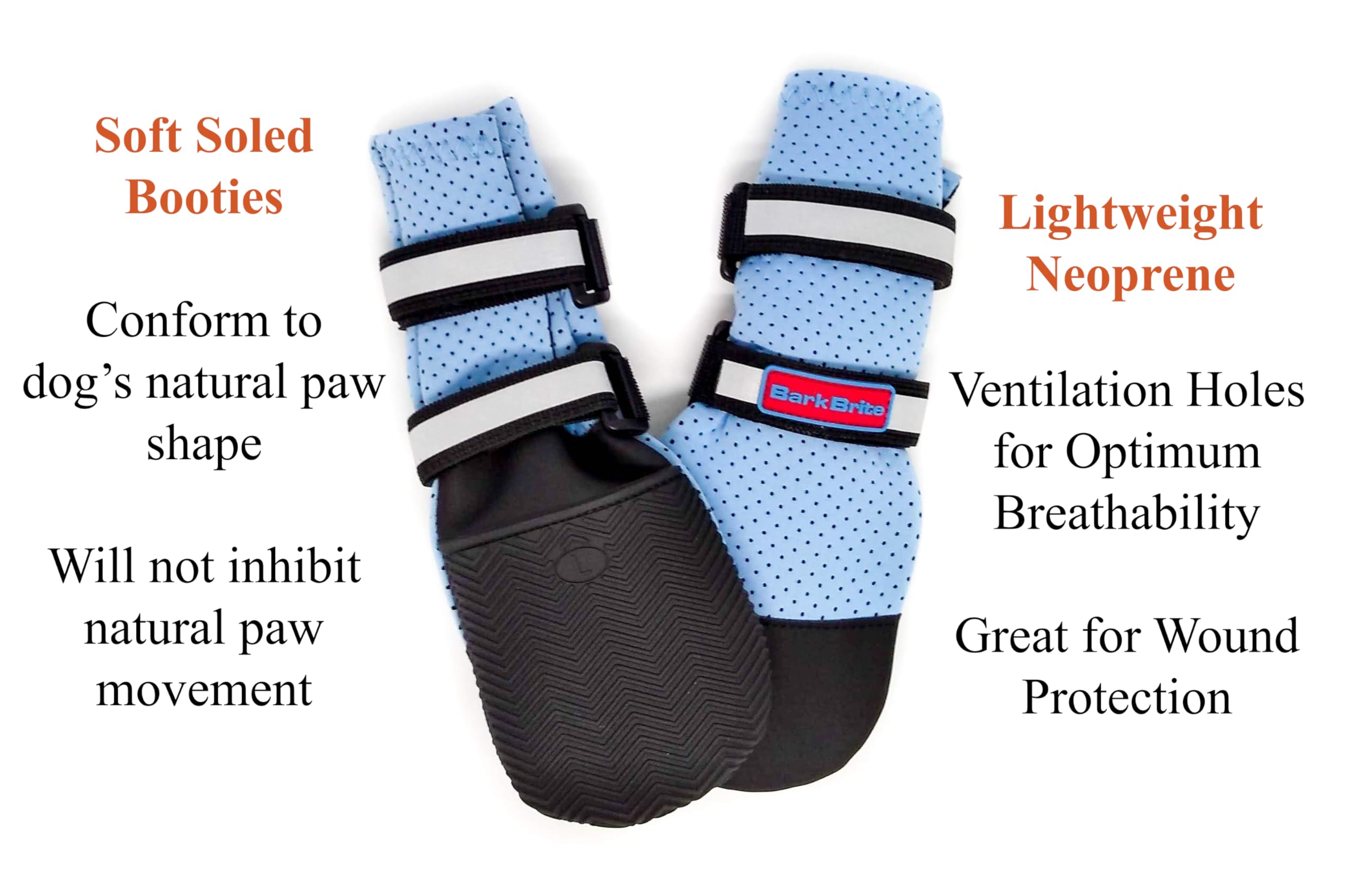 Bark Brite blue XXL boot with reflective straps for visibility during walks