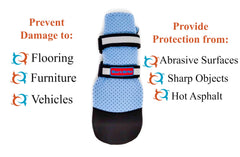 Bark Brite blue XXL boot on a dog stepping over gravel for traction