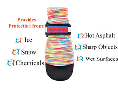 Bark Brite neoprene dog booties heel-guard close-up emphasizing durability.