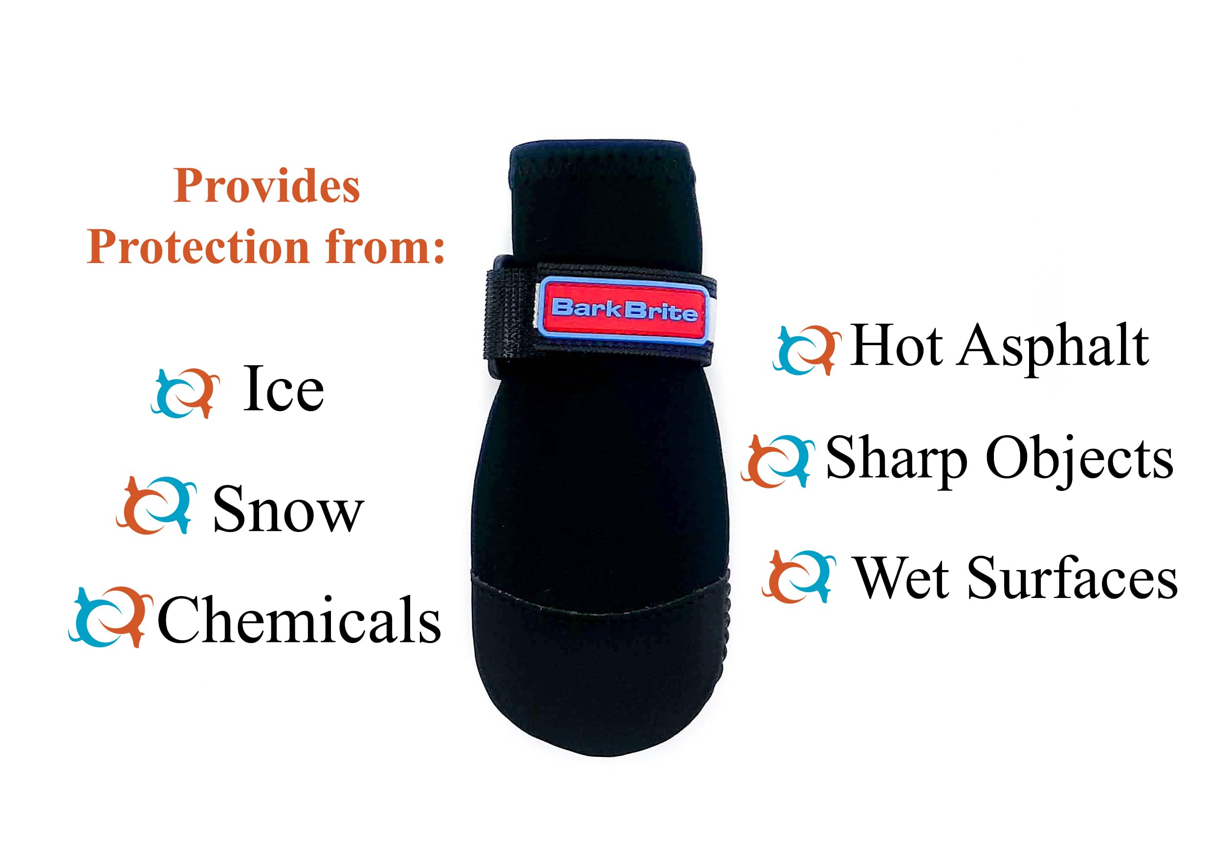 Bark Brite neoprene paw boot side view demonstrates flexible design for natural paw movement