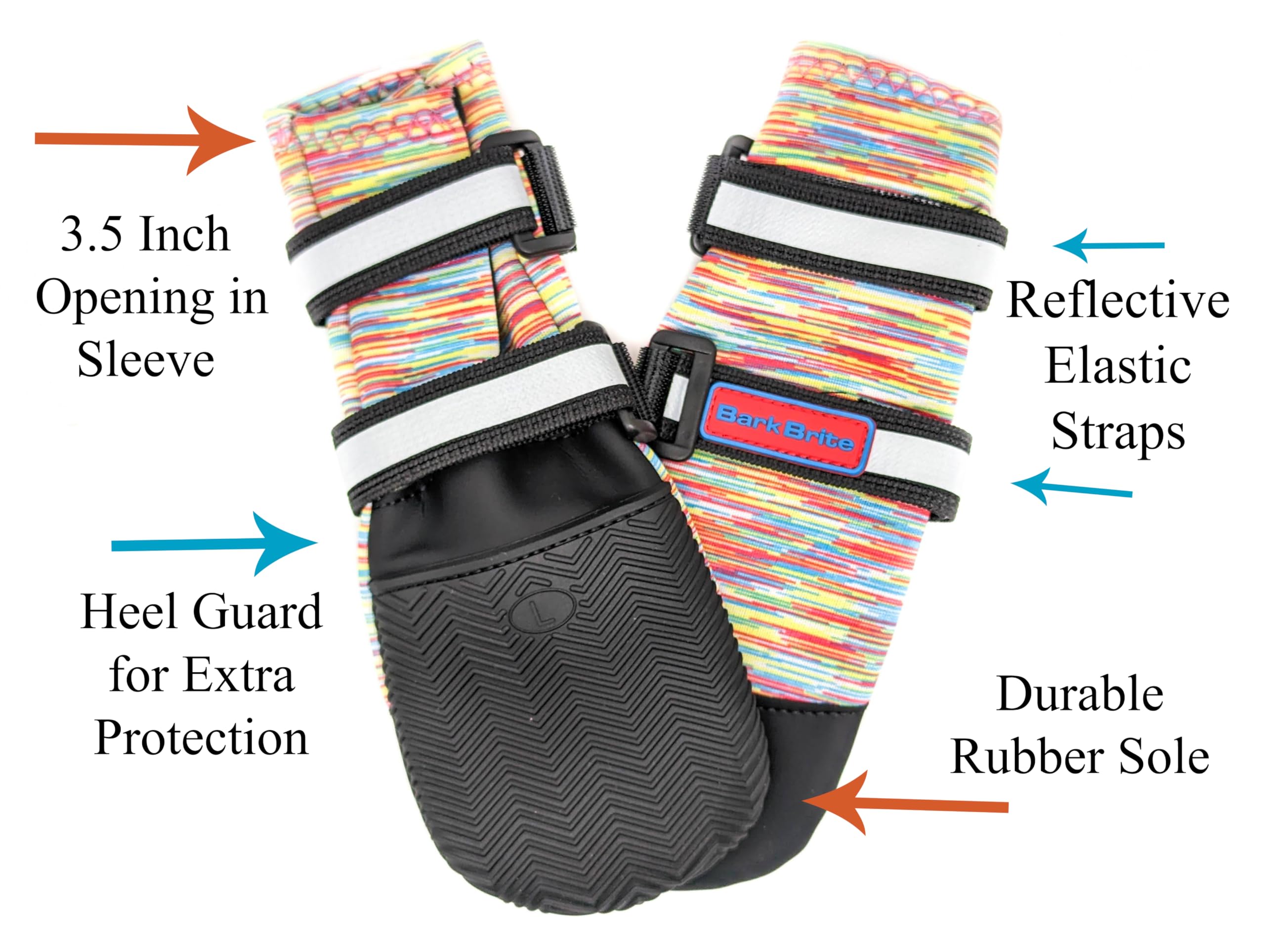 Bark Brite paw boots with non-skid sole for traction on rugged surfaces