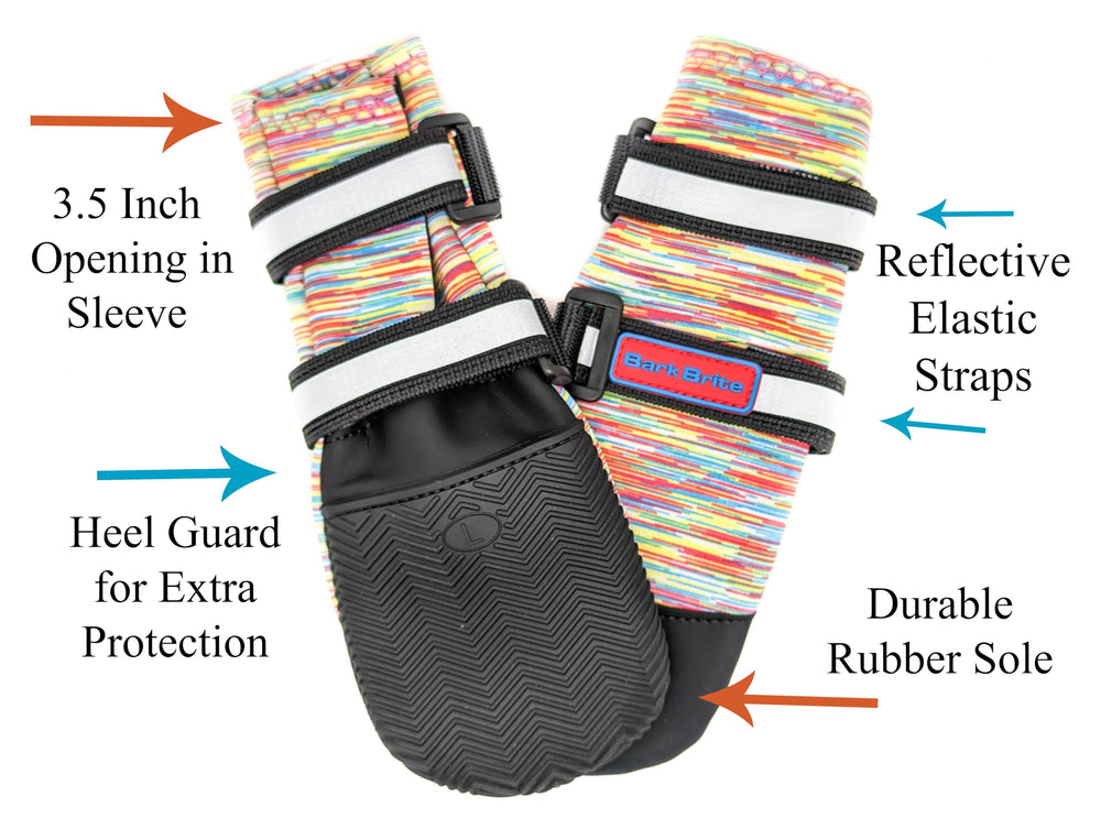 Bark Brite paw boots with non-skid sole for traction on rugged surfaces