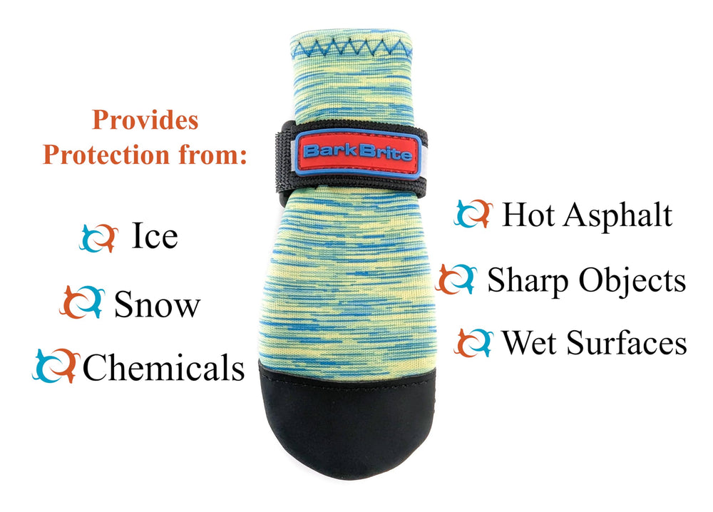 Bark Brite paw boot durable rubber sole improves traction on slick surfaces.