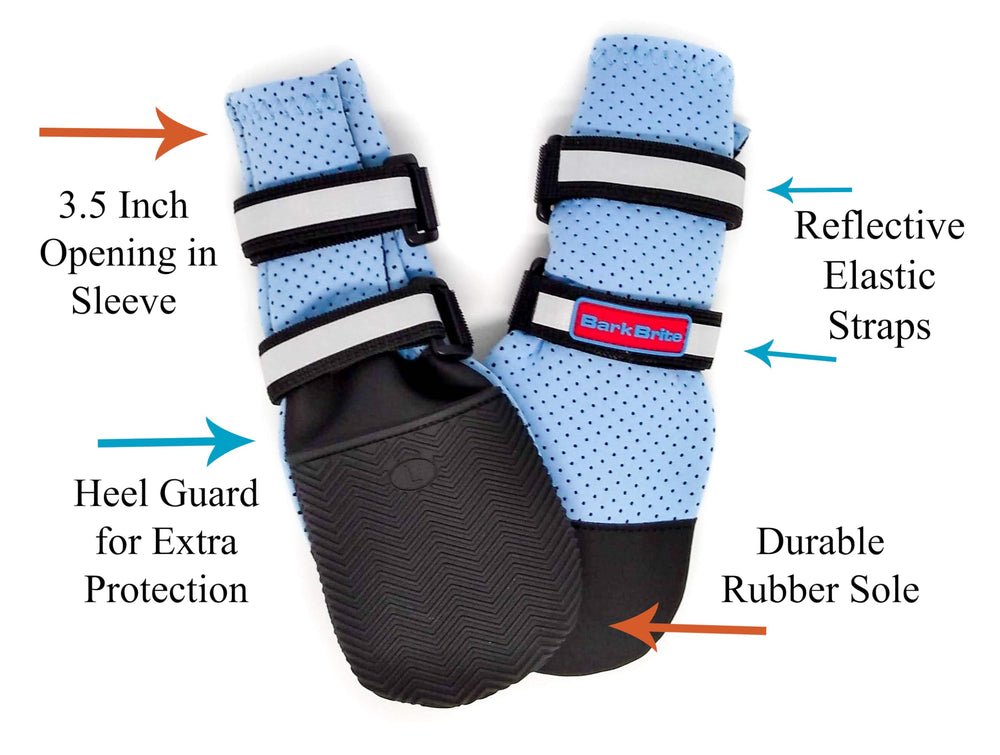 Bark Brite paw boots blue reflective straps improve visibility during dusk