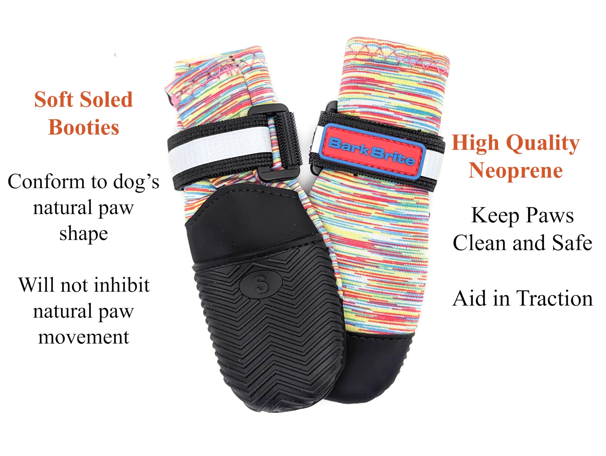 Bark Brite paw boots reflective strap side view enhances 360-degree visibility for safer night walks.