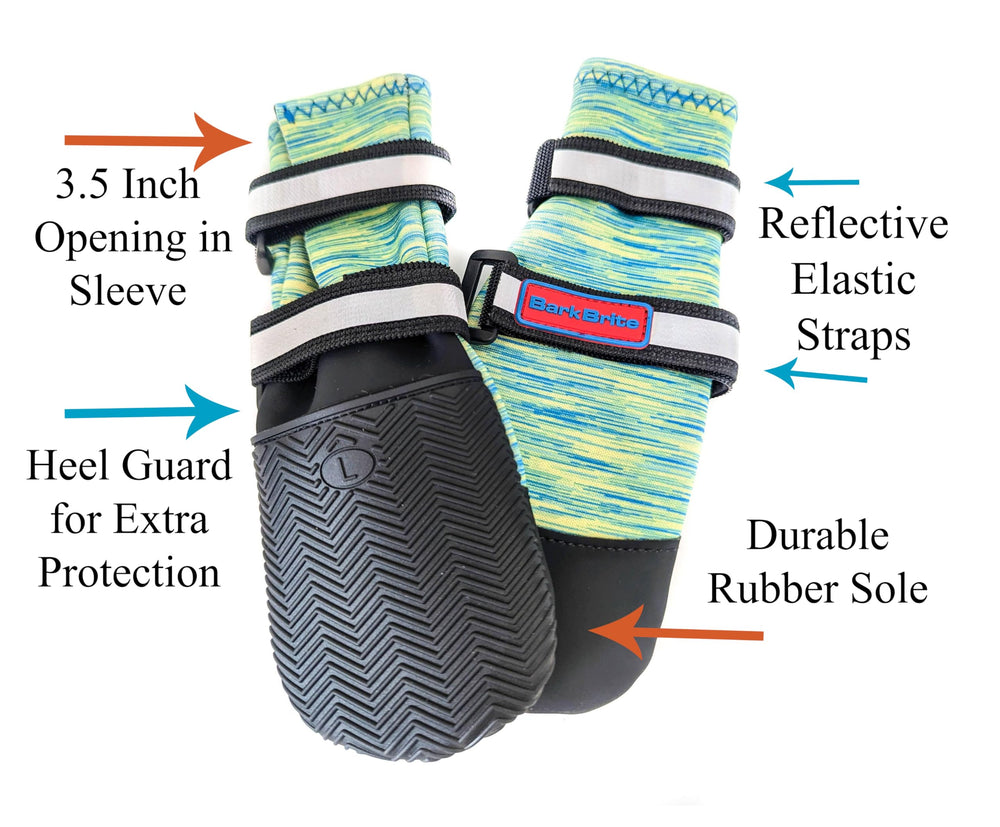 Bark Brite paw boots reflective straps provide 360-degree visibility for safer walks