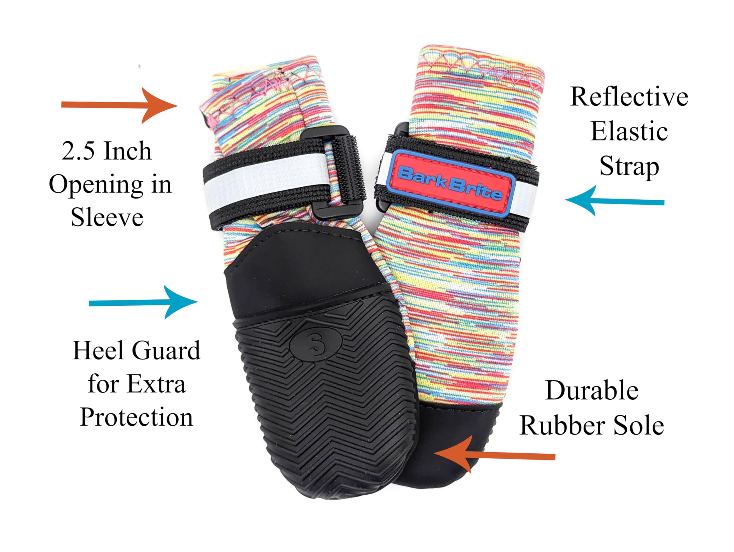 Bark Brite paw boots side profile on rocky terrain showing secure fit.