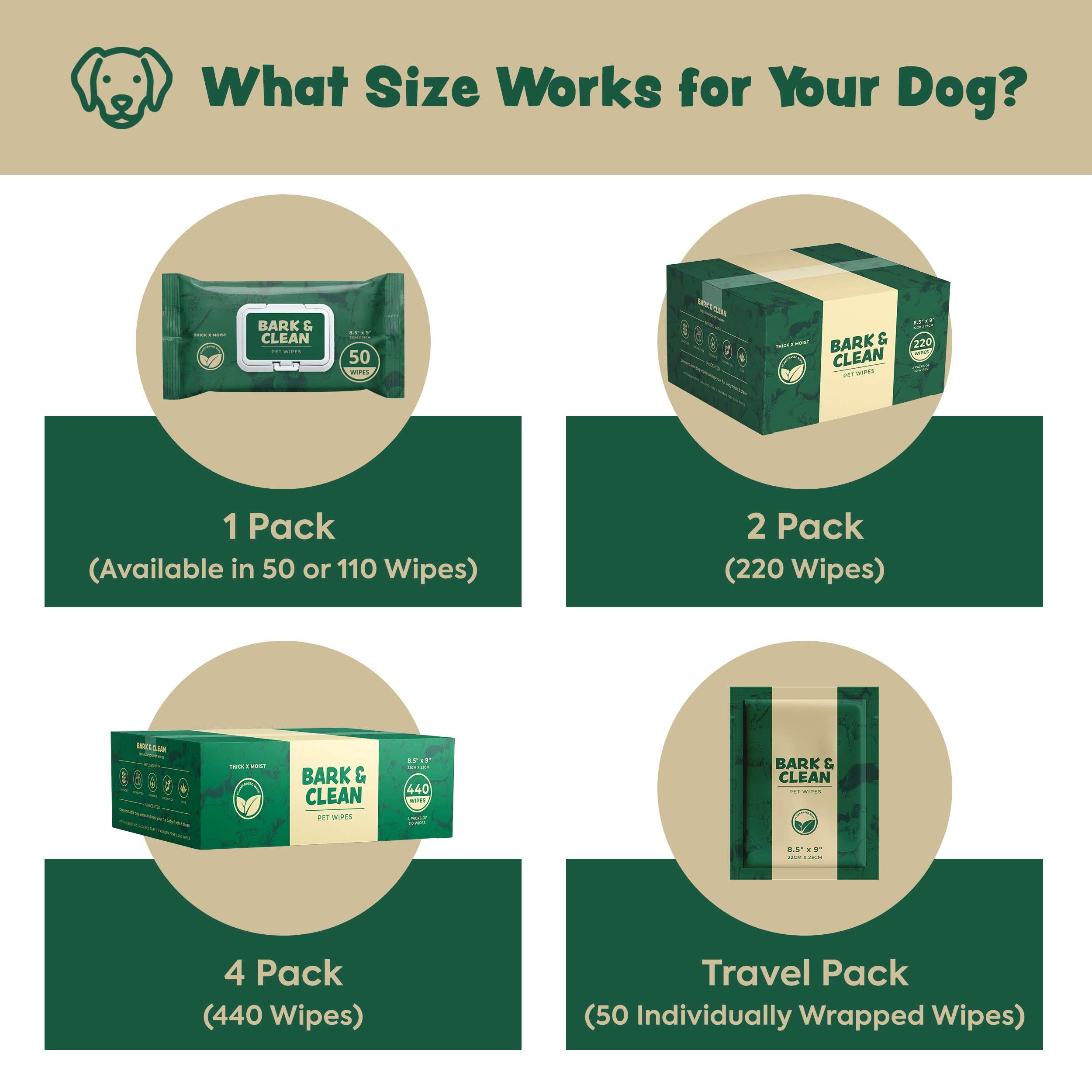 Bark & Clean compostable wipes in a travel-hygiene context for easy portability.