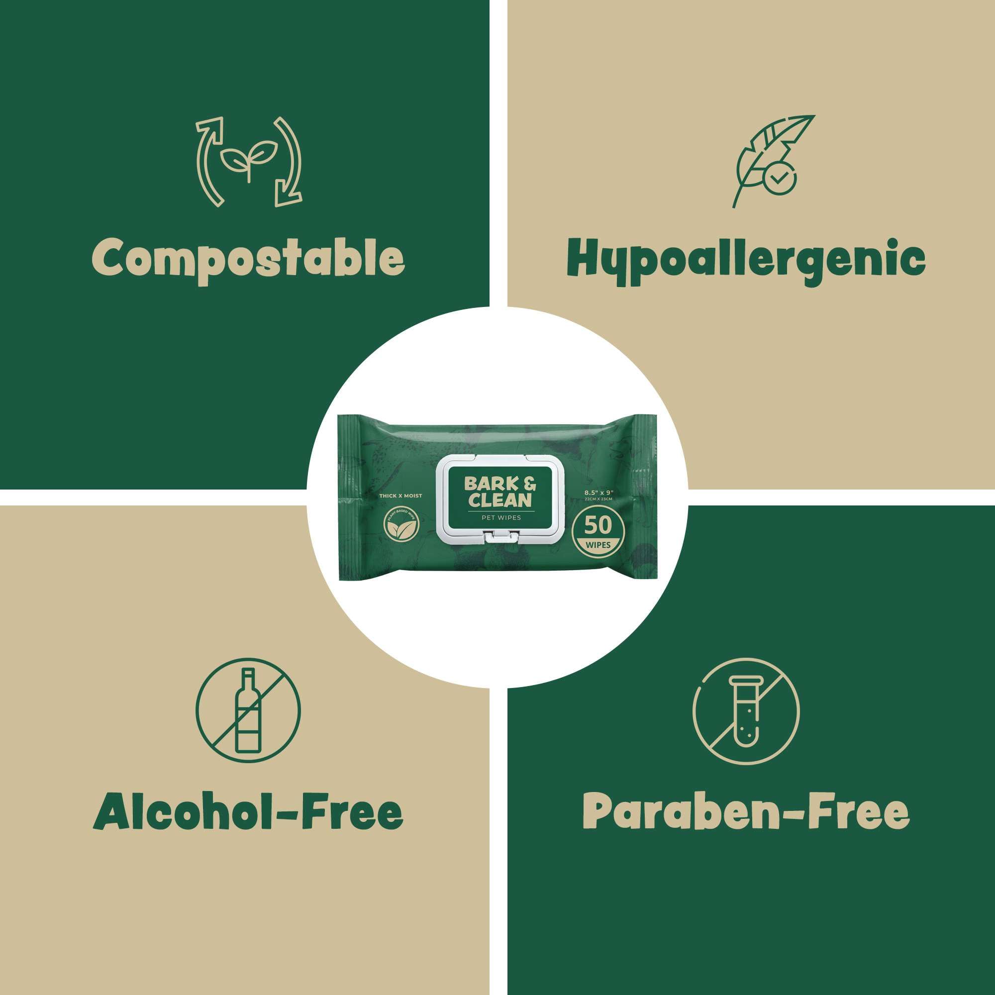 Bark & Clean eco-pack emphasizes compostable bamboo for an eco-friendly choice.