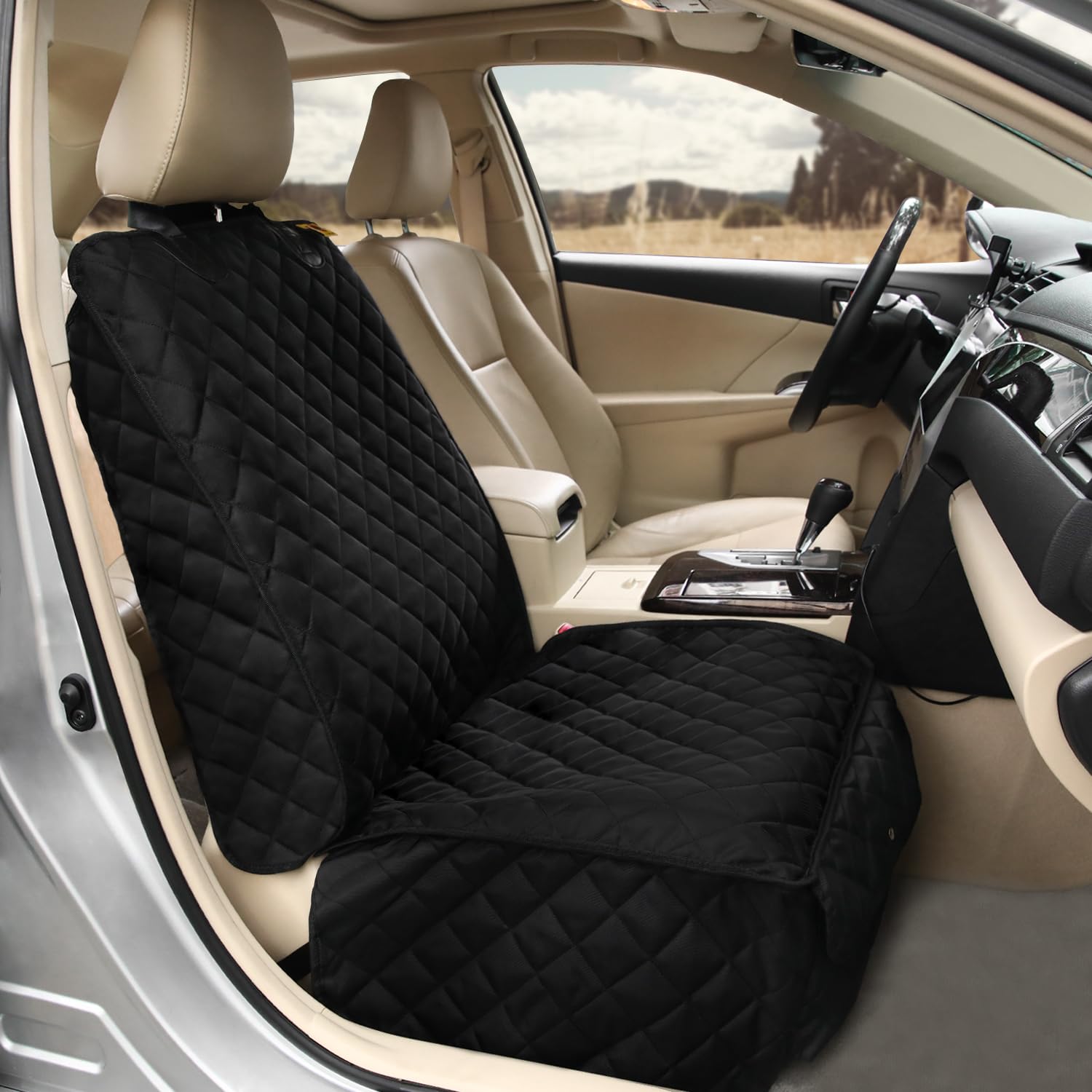 Bark Lover Deluxe dog seat cover front view shows universal fit and quick installation.
