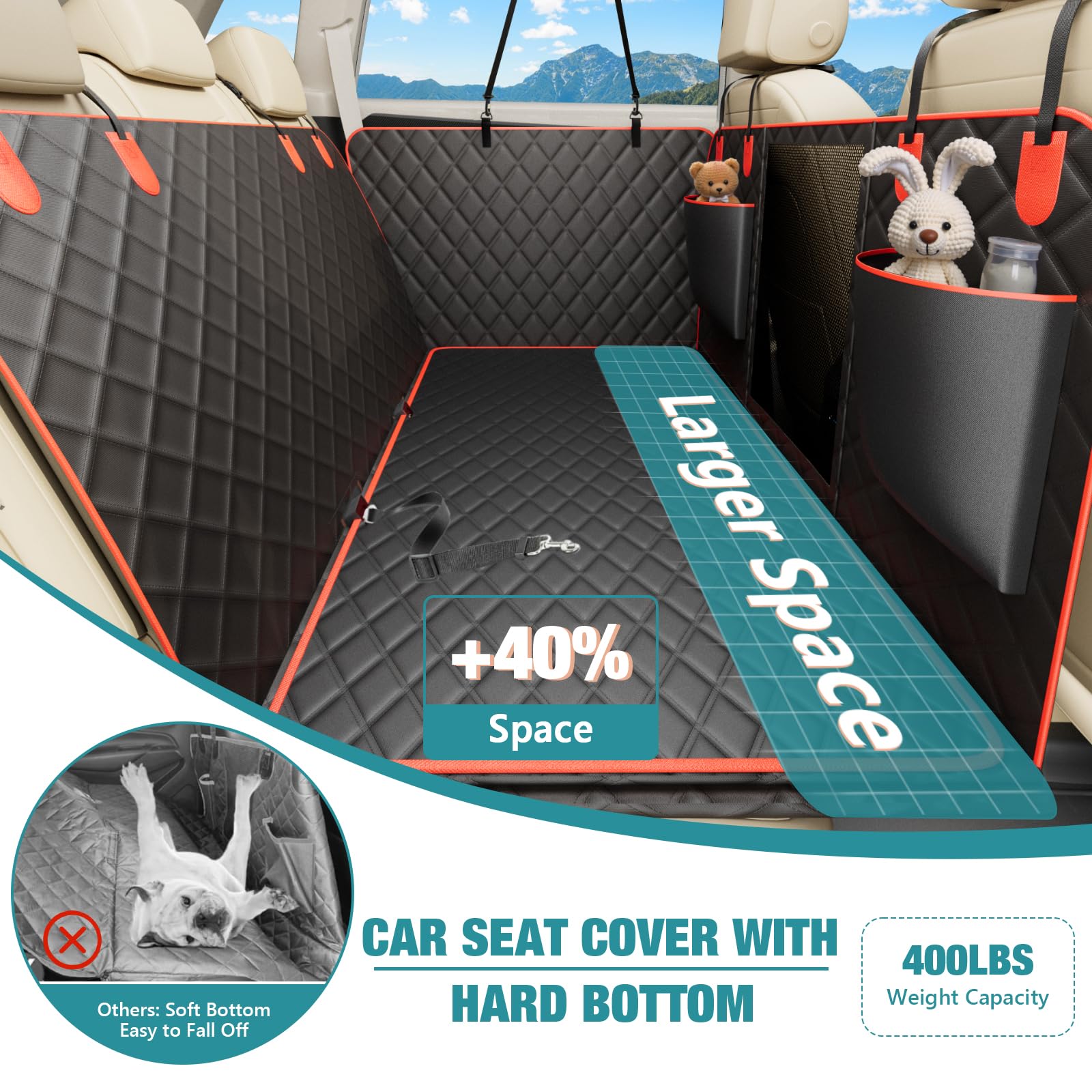 Bark Lover hard-bottom dog seat cover provides stable surface for comfort on trips