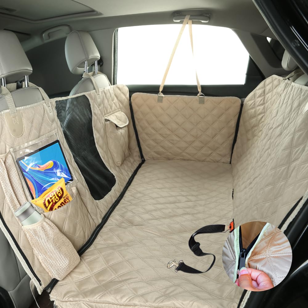 Bark Lover seat belt openings for dogs add extra safety on the road.