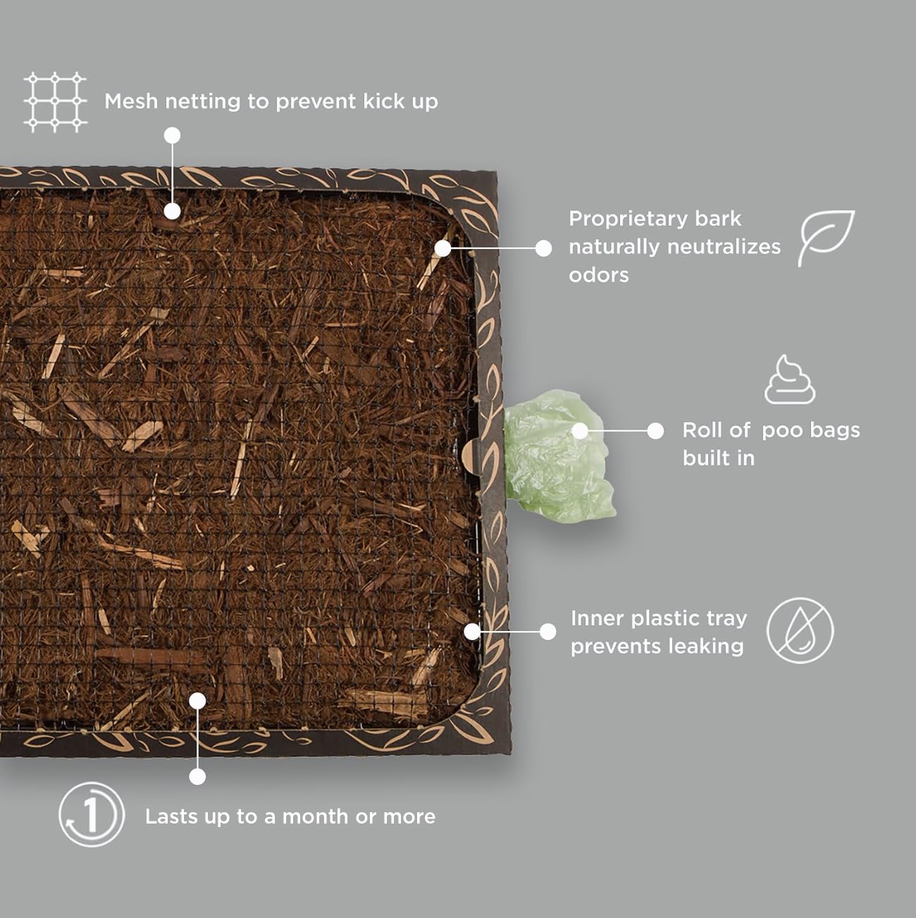 Bark Potty odor-control-bark-blend image emphasizes odor-neutralizing technology for fresher rooms