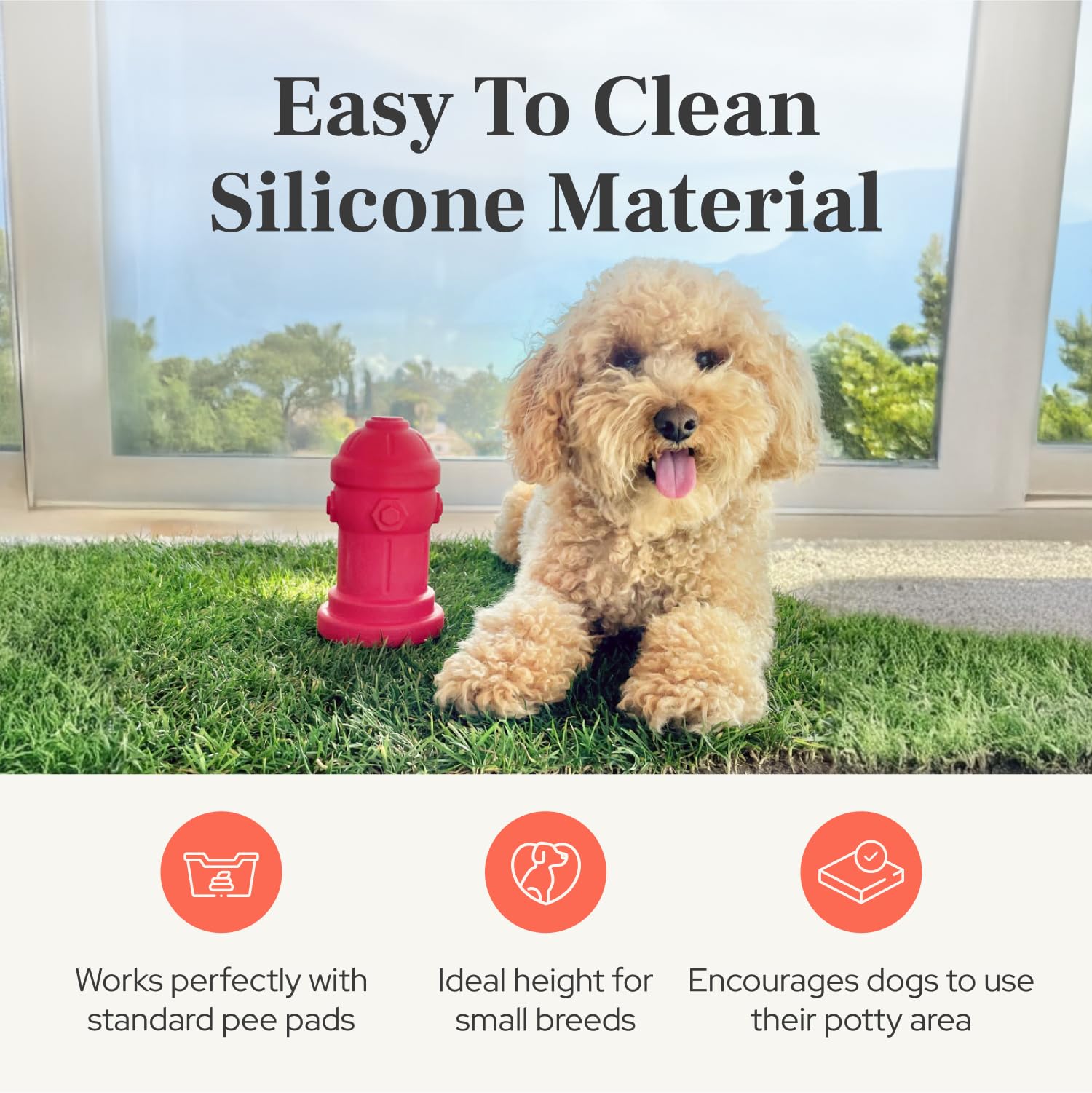 Bark Potty small-dog fire hydrant scent-training cue guiding indoor potty routines