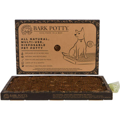 Bark Potty Standard dog potty tray image shows real bark attracting dogs for indoor use