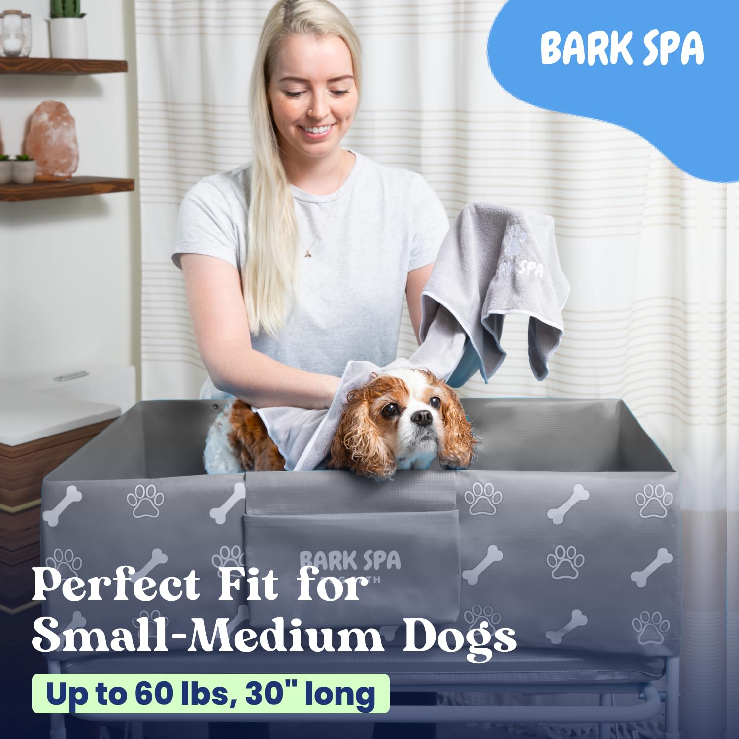Bark Spa built-in drain hose in action for fast cleanup after bath.