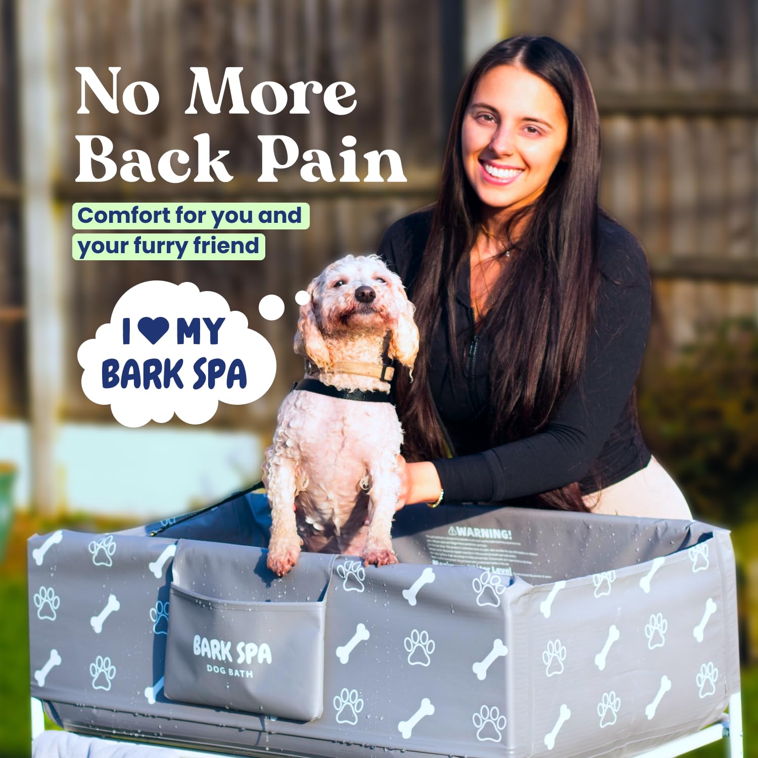 Bark Spa elevated wash station demonstrates comfortable, back-friendly grooming from all angles.