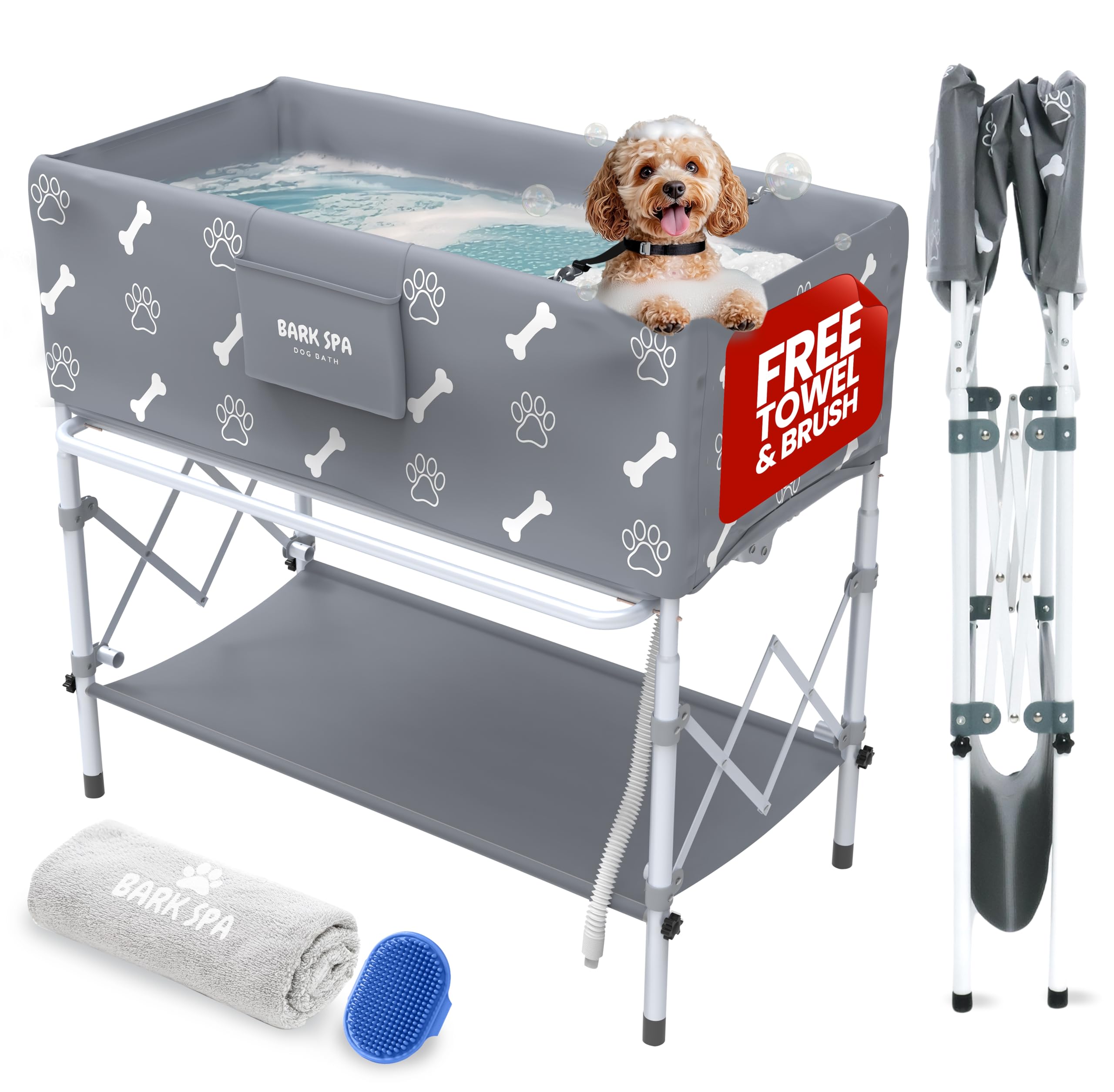 Bark Spa foldable dog bath tub enables compact storage and easy home grooming.
