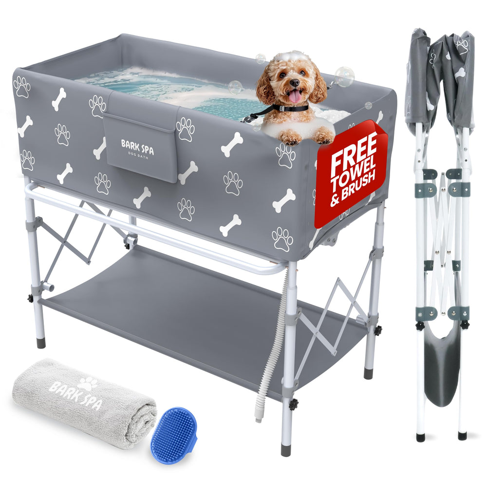 Bark Spa foldable dog bath tub enables compact storage and easy home grooming.