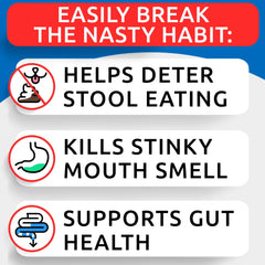 BARK&SPARK NO Poo Treats chews close-up highlighting probiotic enzymes for digestion.