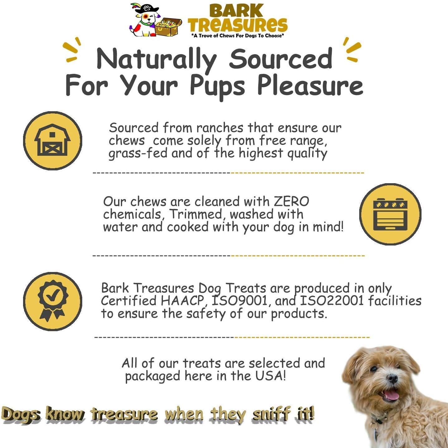 Bark Treasures sustainably sourced image conveys ethical sourcing from grass-fed cattle.