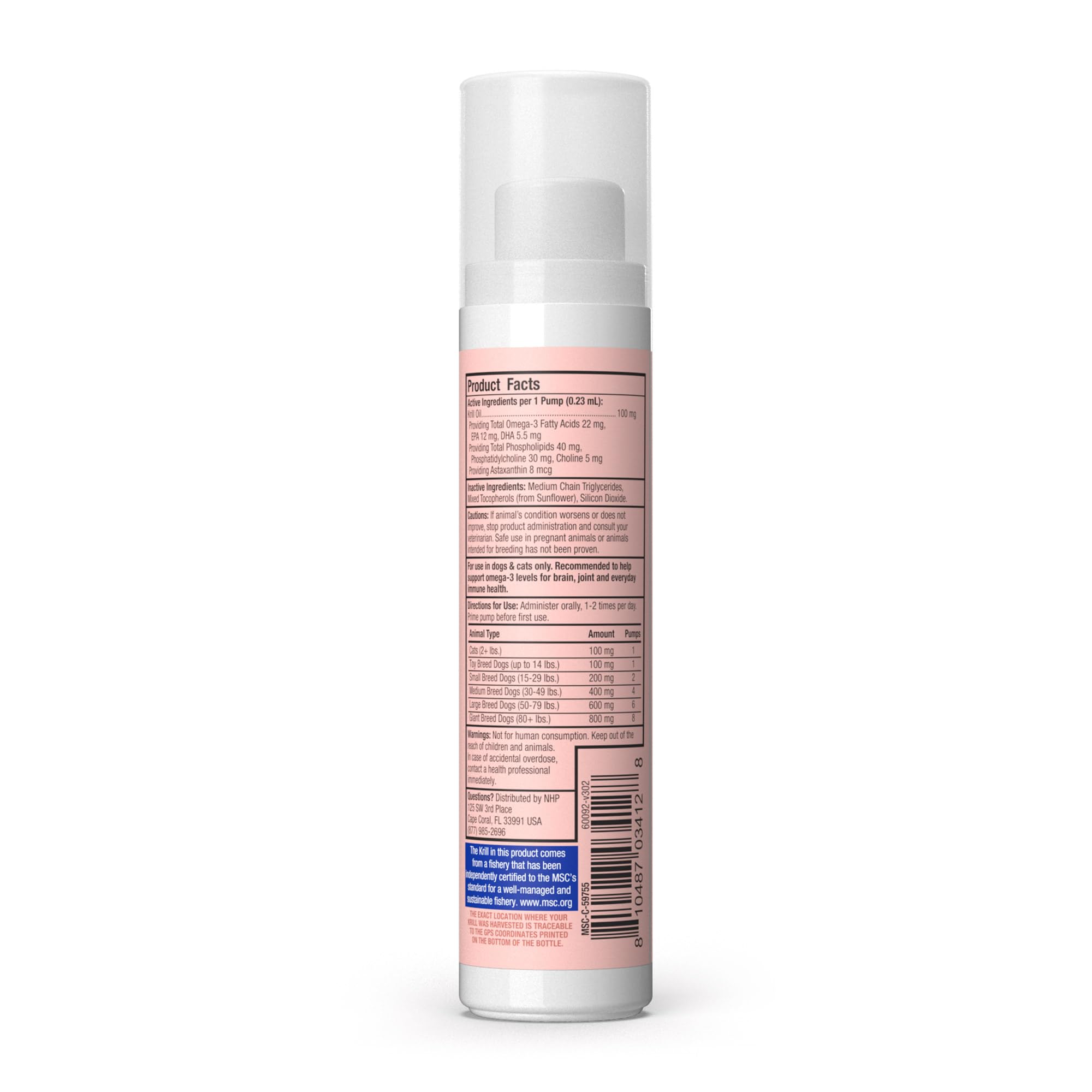 Bark & Whiskers Krill Oil liquid pump dispensing—mess-free daily omega-3 for skin and coat.