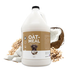Bark2Basics Oatmeal Conditioner gallon bottle shows hydrating coat care for dogs.