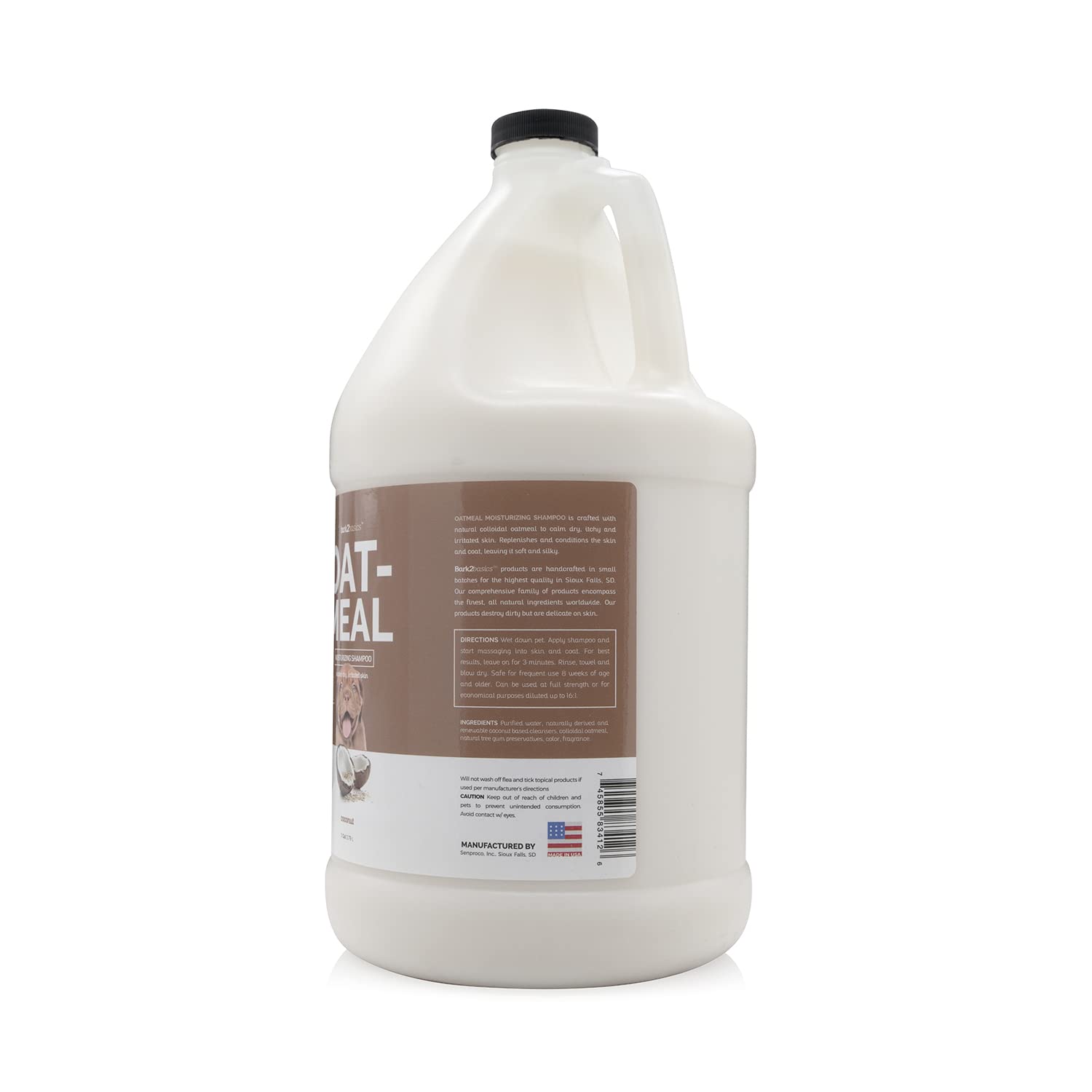 Bark2Basics Oatmeal Dog Shampoo label-closeup highlights natural ingredients and cruelty-free care