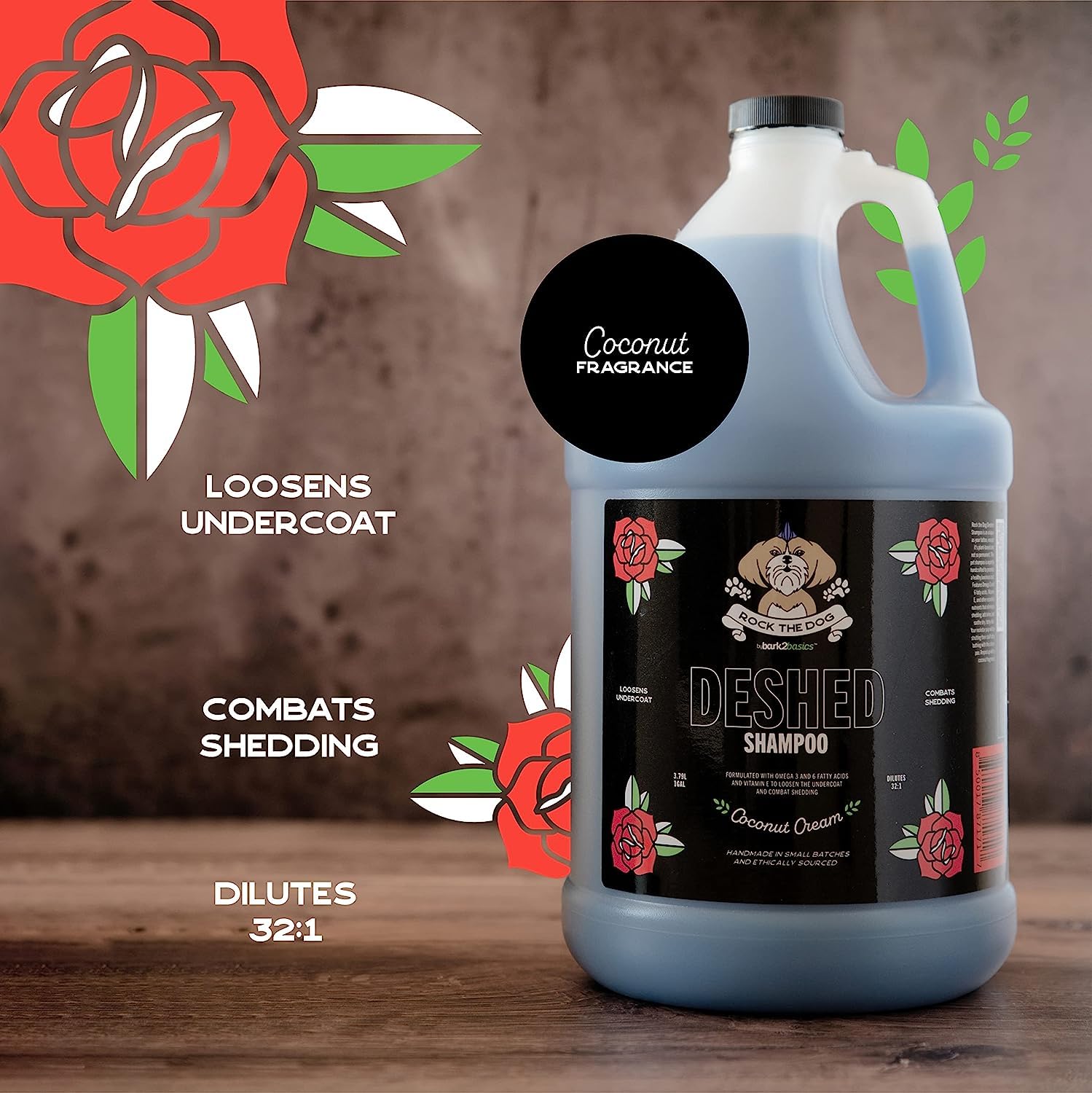 Bark2Basics Rock The Dog shampoo foamy lather coats the fur for thorough cleansing.