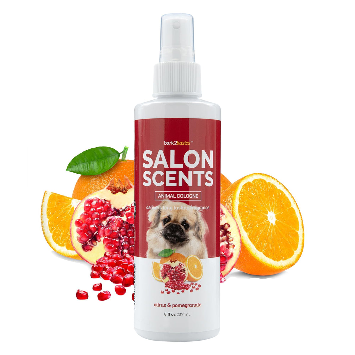 Bark2Basics Salon Scents bottle-front view for refreshing pet grooming fragrance