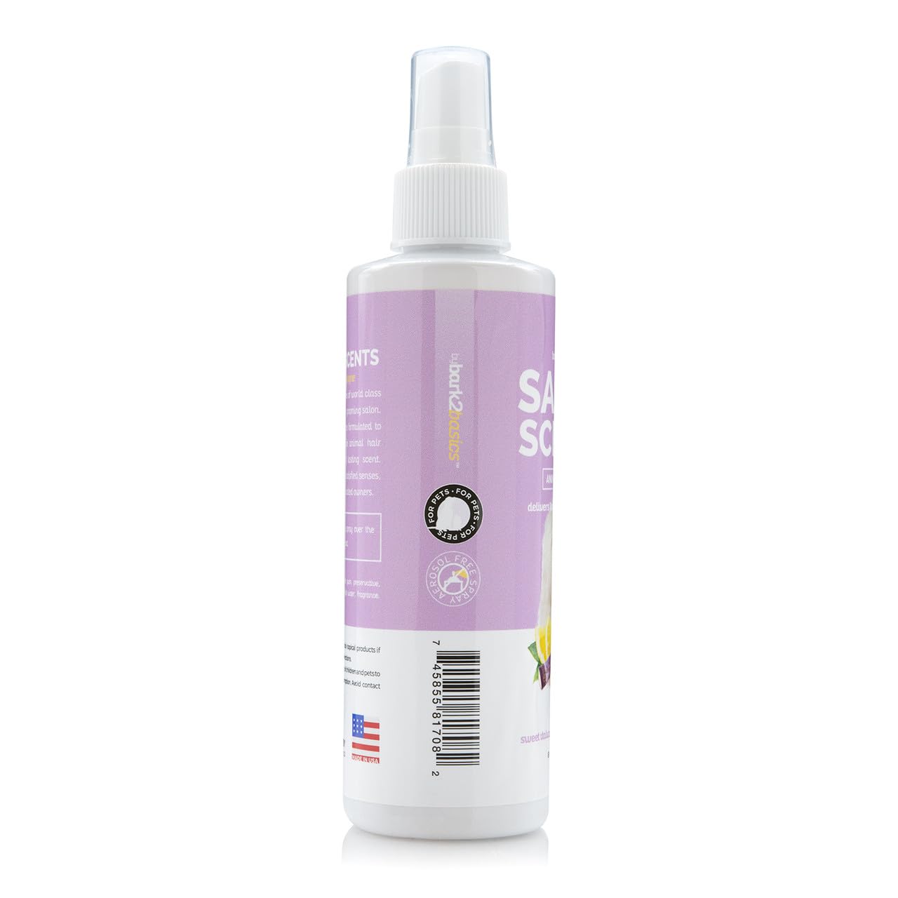 Bark2Basics Salon Scents bottle side view shows compact, travel-friendly design.