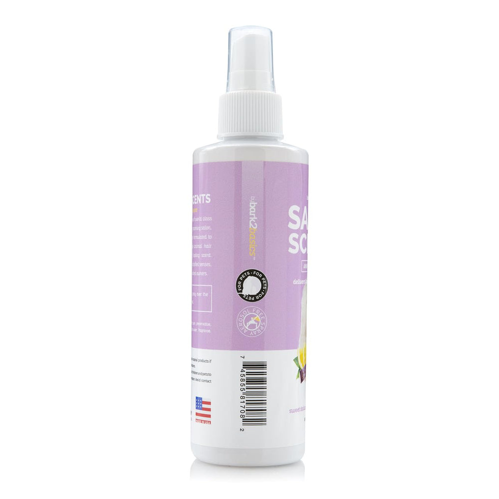 Bark2Basics Salon Scents bottle side view shows compact, travel-friendly design.